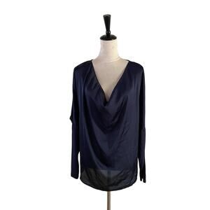 Riccovero Satin V-Neck Long Sleeved Top Indigo Blue